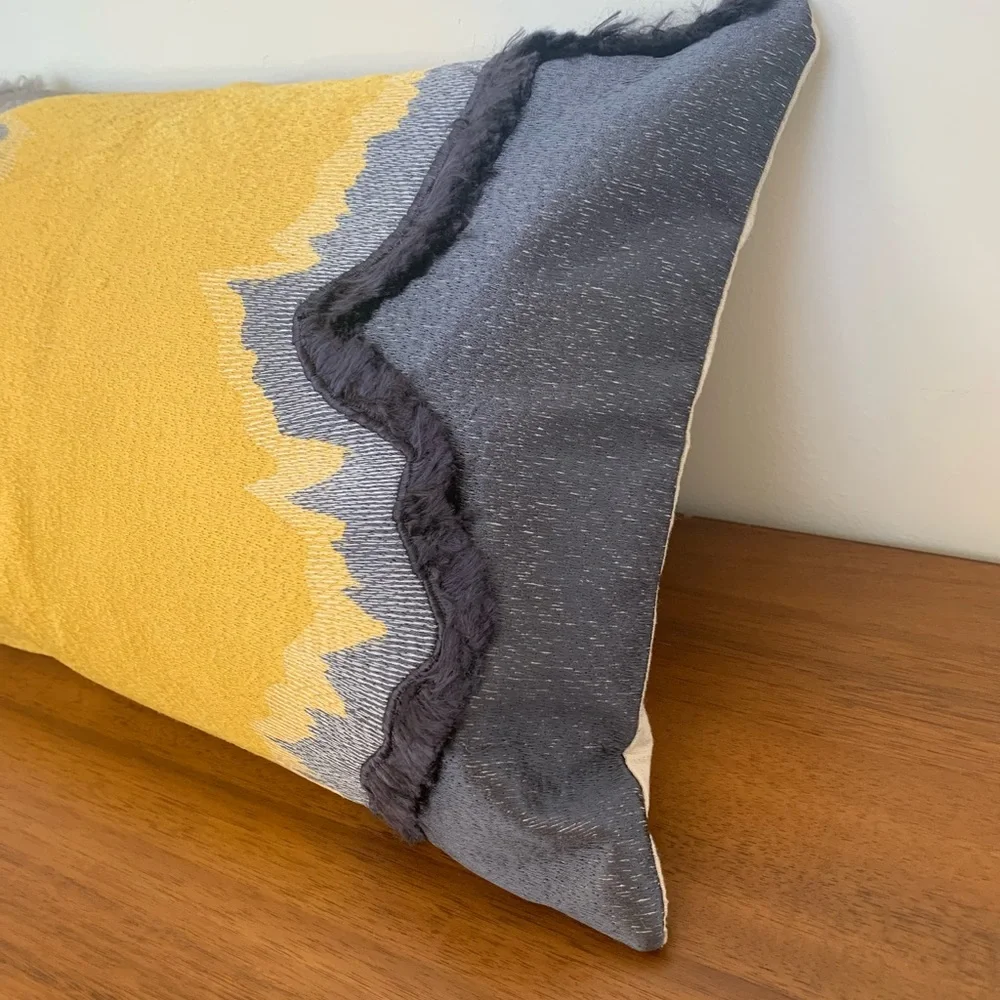 COPY - New West Elm Abstract Textured Accent Throw Pillow Cover 12x21 -Navy/Yel…